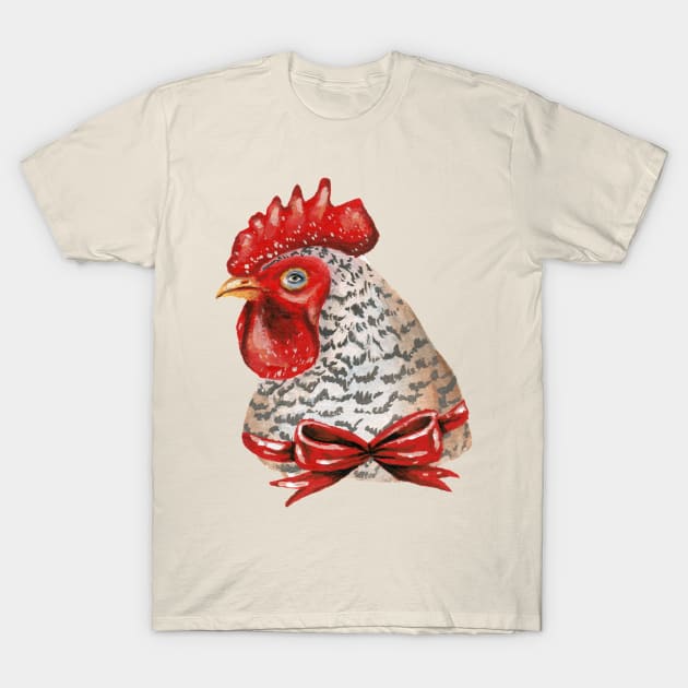 Rooster with a Red Bow T-Shirt by KayleighRadcliffe